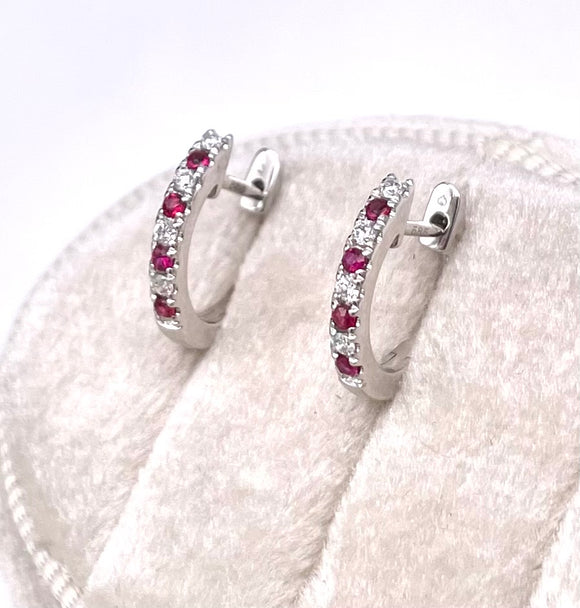 Petite Ruby and Diamond Hoops F401E02758-RUW